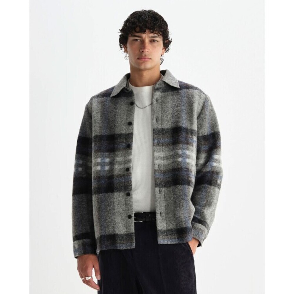 Wax London Wool Check Overshirt With Classic Collar - NWT - Picture 4 of 6